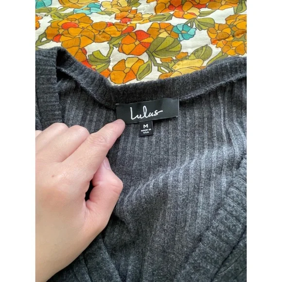 ✨Lulus Zariah Charcoal Grey Ribbed Knit Bodycon Sweater Dress NWOT Medium - Picture 5 of 6